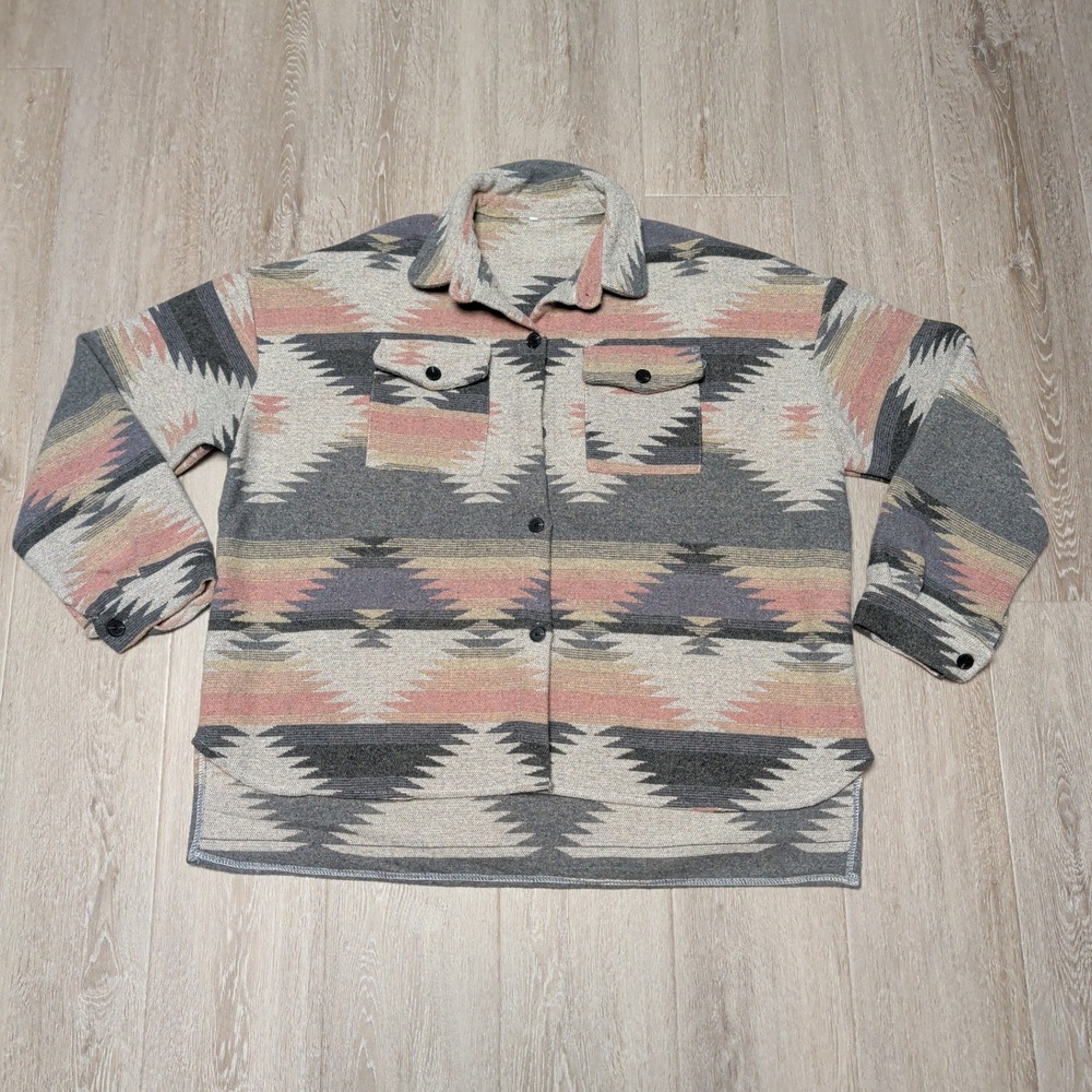 Aztec Geometric Shacket Womens XXL Grey Pink Southwestern Oversized Shirt Jacket